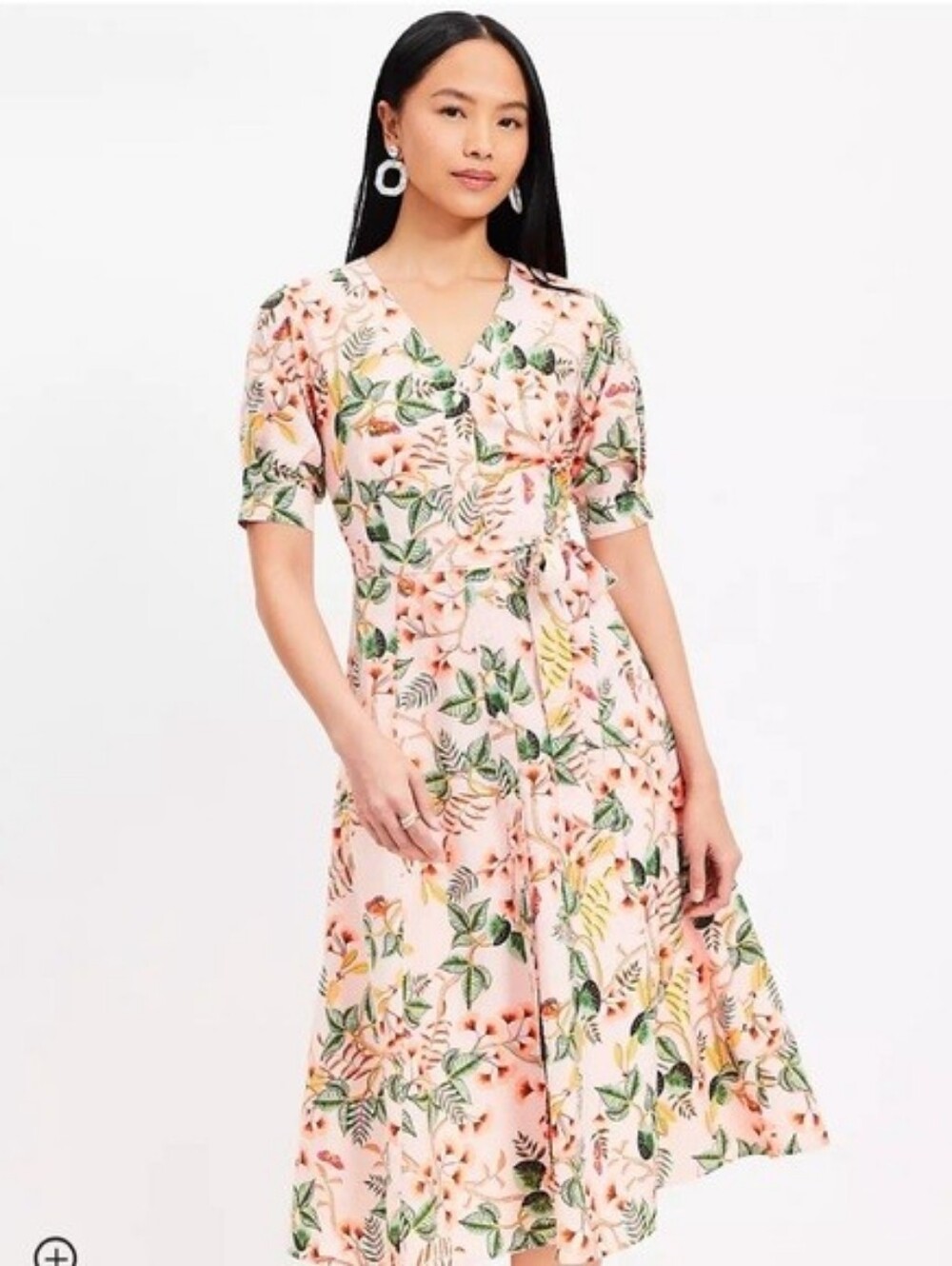 LOFT Dobbie Peach Pink Floral Wrap Midi Dress Button Down